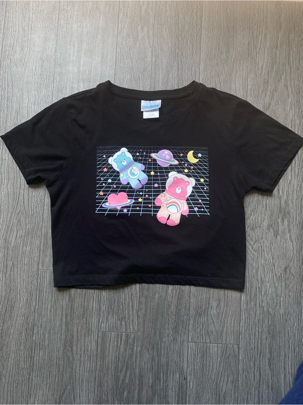 Ardenes black Care Bears vaporwave-style space crop top